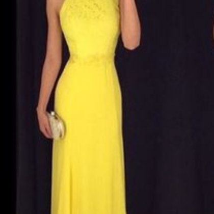 Yellow Prom Dress, Lace Prom Dress, Elegant Prom..