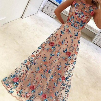 Scoop Neckline Floral See Through Gorgeous Long..