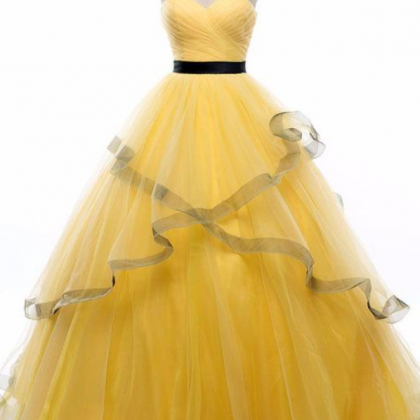 Yellow Sweetheart Tulle Long Prom Dress, Yellow..
