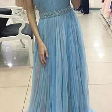 Simple Blue Tulle Long Prom Dress, Tulle Evening..