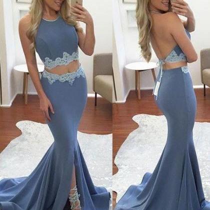 Lace Prom Dress, Prom Gown,2 Pieces Prom..