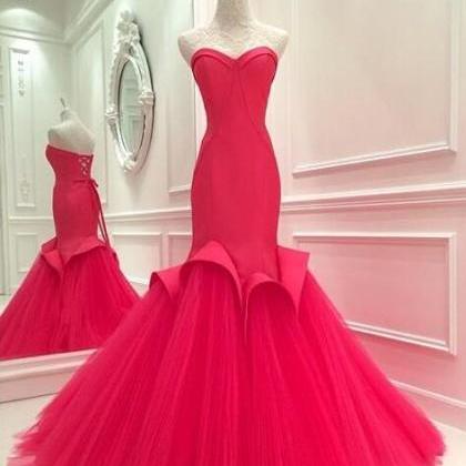 Red Sweetheart Mermaid Party D Prom Dresses..