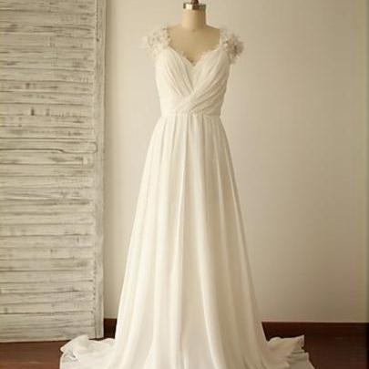 Sleeveless Ruched Chiffon A-line Wedding Dress,..