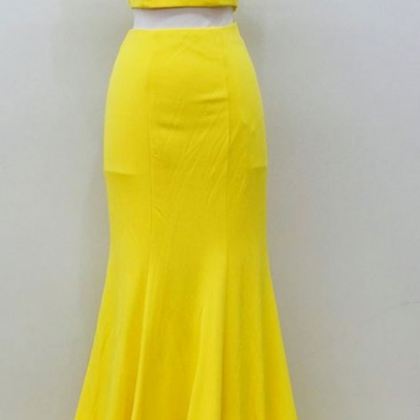 Two-pieces Long Prom Dress, Yellow Prom Dress,..