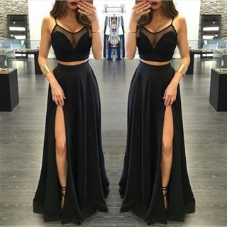 Sexy Two Pieces Prom Dress, Black Prom..