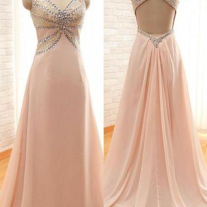 Pink Prom Dress,chiffion Prom Dress,sexy Prom..