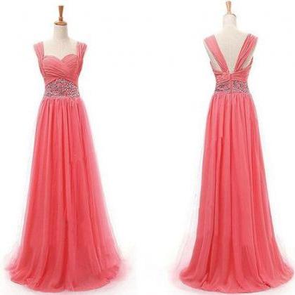 Watermelon Pink Prom Dresses,straps Prom..
