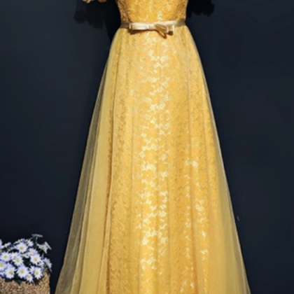 The Yellow, Elegant Lace Tulle Evening Party Dress..