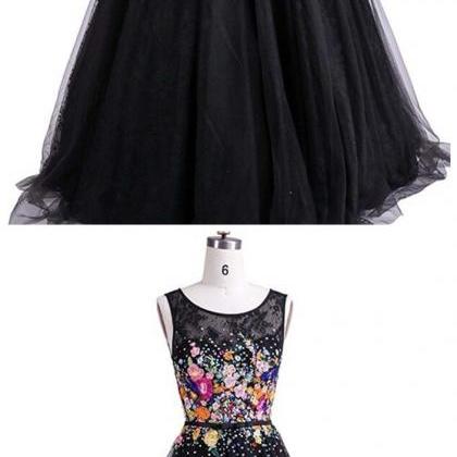 Cute Tulle Round Neck Flowers Long Dresses,prom..