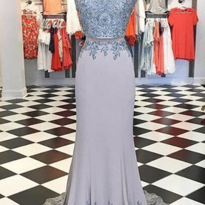 Custom Made Unique Prom Dress, Gray Lace Satin..