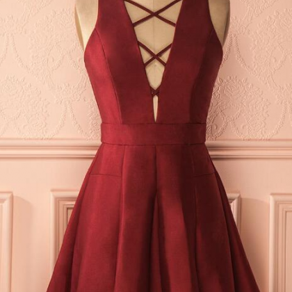 Burgundy Sleeveless Homecoming Dresses,sexy A-line..