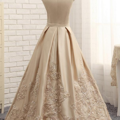 A-Line Round Neck Cap Sleeves Prom Dress With Appliques   cg14532 main image 0