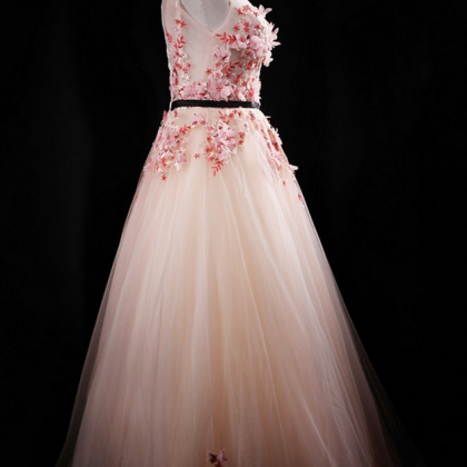 Blush Pink Applique Princess Quinceanera Ball Gown..