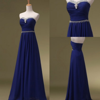 Royal Blue Beaded Embellished Ruched Sweetheart..
