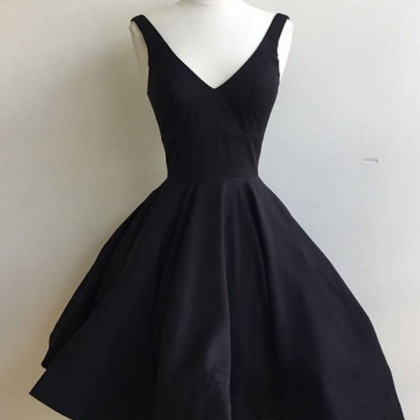 Simple A-line Short Black Prom Dress Homecoming..