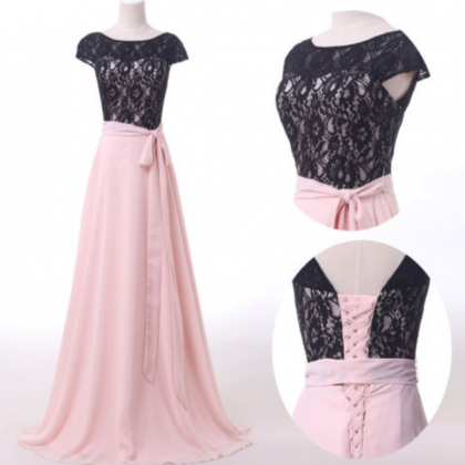 Cap Sleeved Lace A-line Long Prom Dress. Evening..