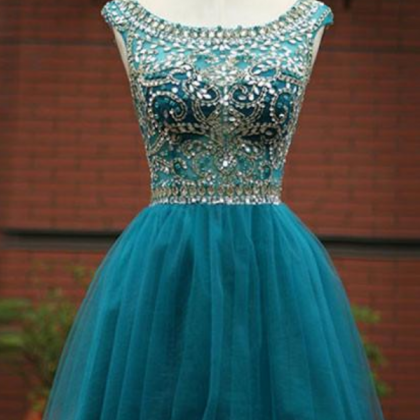 Green A -line Round Neck Tulle Short Prom Dress,..