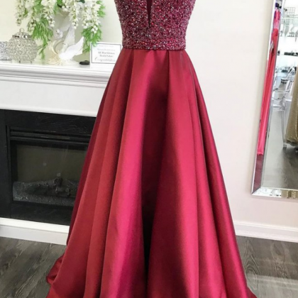 Red Long Prom Dress, A-line Princess Prom..