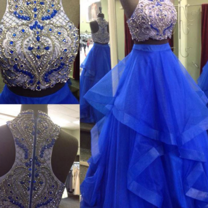Two-pieces Long Prom Dress, Beautiful Beading Prom..
