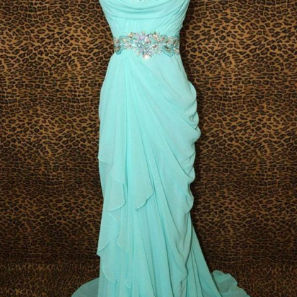 Elegant Blue Long Chiffon Sweetheart Prom Dresses..