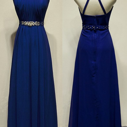 Halter Neckline Prom Dresses,royal Blue Open Back..