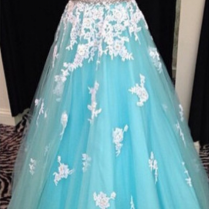Full Length A-line Pearls Tulle And Lace Prom..