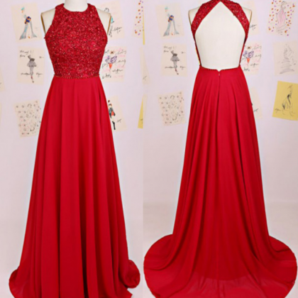 Keyhole Back Red Sequins Prom Dress,fashion Open..