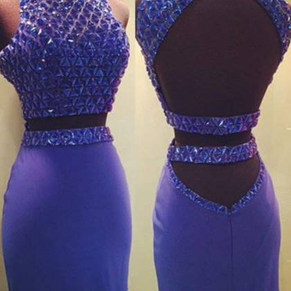 High Neck Beading Two-pieces Short Prom Dresses..