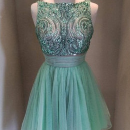 2016 Green Tulle Homecoming Dresses, Rhinestone..