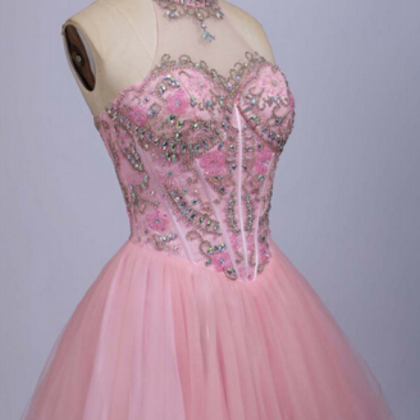 A-line Pink Homecoming Dresses,beaded Prom..