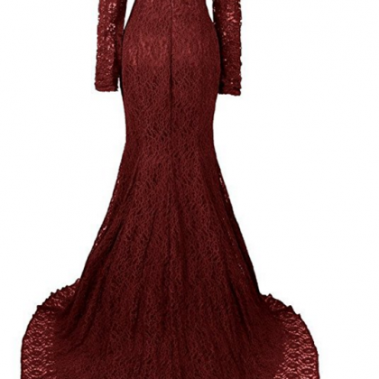 Long Mermaid Evening Dresses Sleeves Lace Prom..