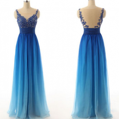 Ombre Blue Prom Dresses,evening Gowns,sexy Formal..