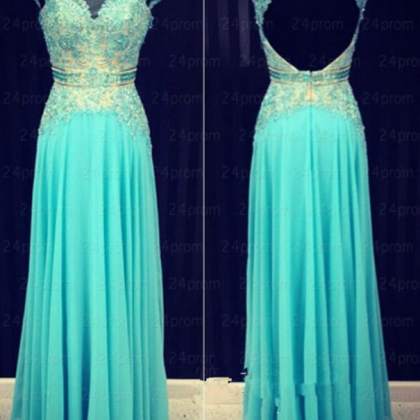 Lace Evening Dress,blue Evening Gowns,backless..