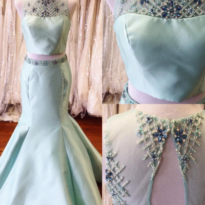 Two Pieces Long Mermaid Satin Prom Dresses For..
