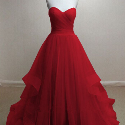 Pretty Handmade Tulle Red Sweetheart Long Prom..