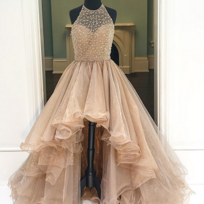 Prom Gownprom Gown,champagne High Low Tulle Prom..