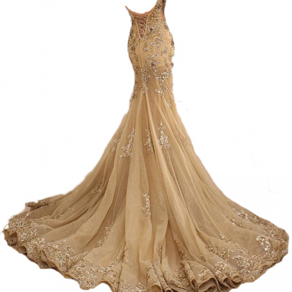 Gold Prom Dress,lace Prom Dress,sexy Prom..