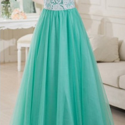 With Lace Top Prom Dresses Long,mint Tulle Prom..