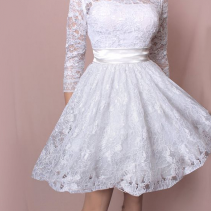 White Lace Prom Dresses,short Homecoming..