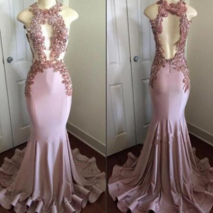 Sheer Bodice Fit To Flare Prom Dress With Beaded..
