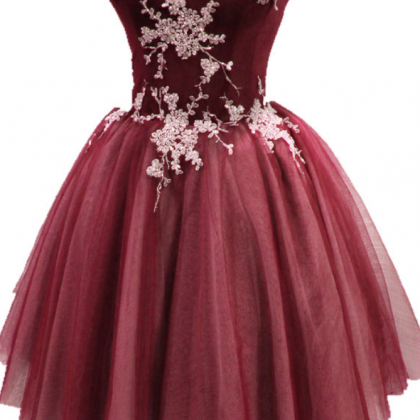 Short Burgundy Tulle Homecoming Dress With White..