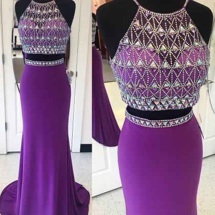 Purple Prom Dress,two Piece Prom Dress,mermaid..