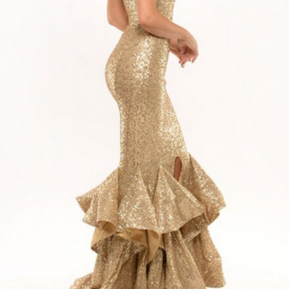 Gold Prom Dress,sequins Prom Dress,mermaid Evening..