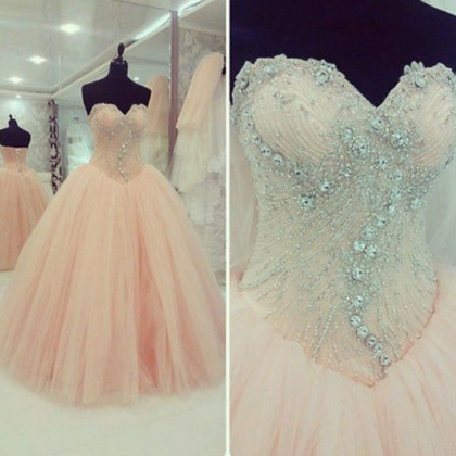 Sweetheart Ball Gown,beaded Prom Dress,illusion..