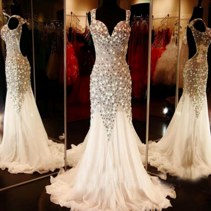 Prom Dresses,glamorous V-neck Tulle Evening Dress..
