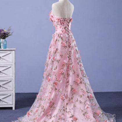 Pink Prom Dresses A-line Sweetheart Sweep Train..