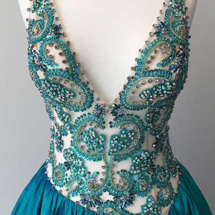V Neck Beaded Long Sleeve Dress main image 1