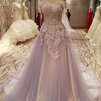 Charming Off Shoulder Prom Dress, Sexy Tulle..
