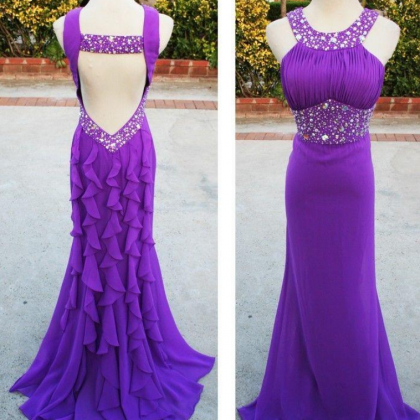Purple Evening Dress,backless Prom Dress,long Prom..