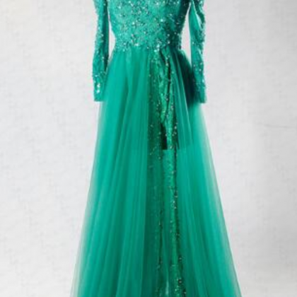 2018 Green A-line Elegant Lace Tulle Charming Prom..